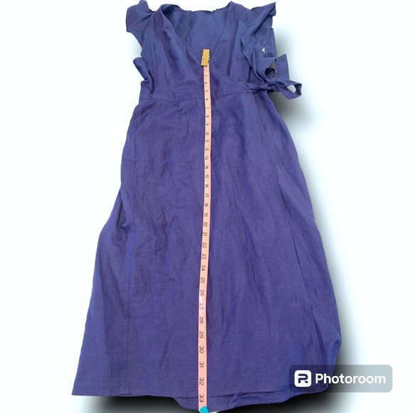 NWOT ASTR the label Euphoria Navy Linen wrap flutter midi dress, size Medium - Picture 11 of 12